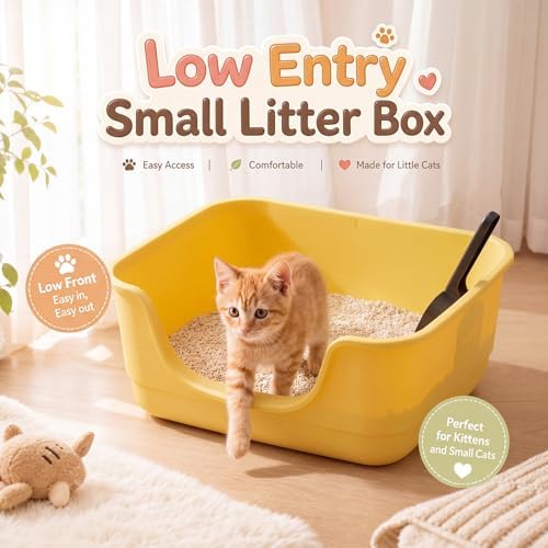 Bokon 2 Pack Yellow Green Small Cat Low Entry Litter Box, Kitty Litter Pan - Image 2