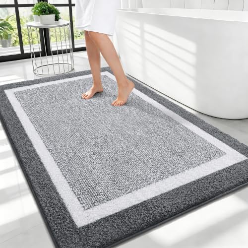 OLANLY Large Bathroom Rugs 40x32, Absorbent Microfiber Bath Rugs, Dark Grey by OLANLY