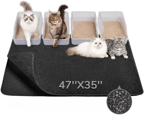 BurgeonNest Cat Litter Mat 47" x 35", Washable Urine-Proof Non-Slip Black by Lifelongfriendsbelovedfamily