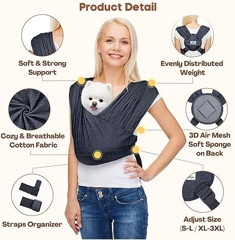 AnccoPlus Small Dog Sling Carrier, Hands-Free, Charcoal Black - Image 5
