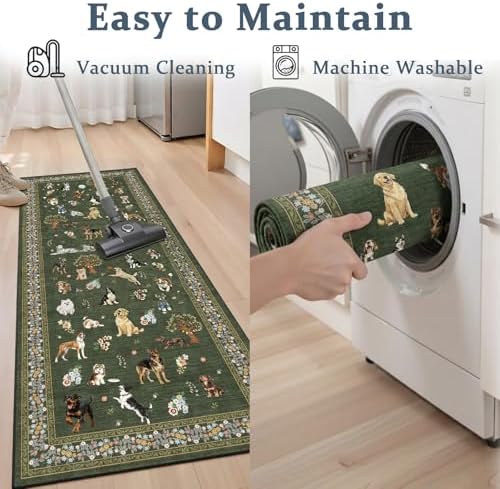 Small Rug for Entryway, 2x3 Washable Dog Door Mat Rug Dark Green - Image 4