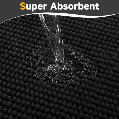 Ophanie Black Bathroom Rugs 36x24, Soft Chenille Bath Mat, Non Slip Absorbent - Image 5