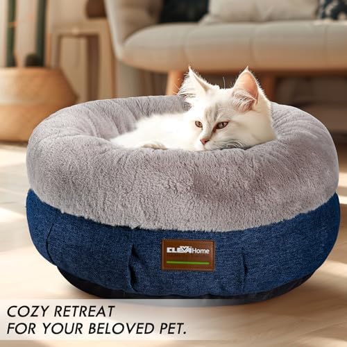 ClevaHome Calming Soft Plush Donut Cat Bed, Fluffy Round Cat Bed - Image 3