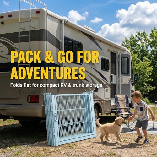 32 Inch Blue Dog Playpen, 8-Panel Metal Pet Exercise Pen - Image 4