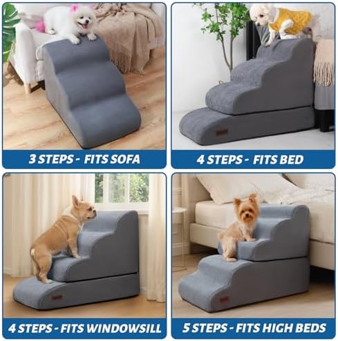4-Step Dog Stairs and Ramp for Beds or Couch, Pet Steps for Dogs and Cats - Image 2