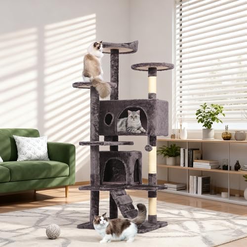 BestPet | 54" Cat Tree Tower | Purple Gray | Sturdy Multi-Level Cat Tree - Image 2