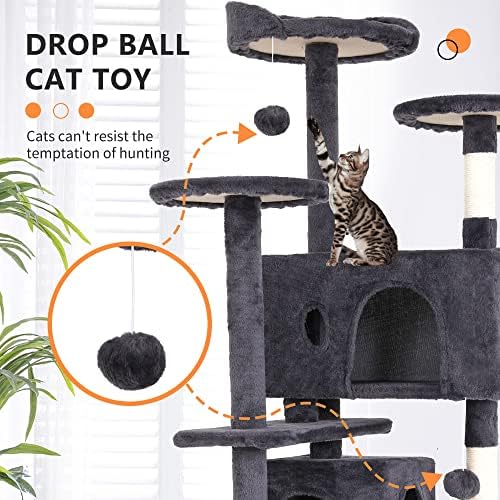 BestPet | 54" Cat Tree Tower | Ashy | Sturdy Multi-Level Cat Tree - Image 3