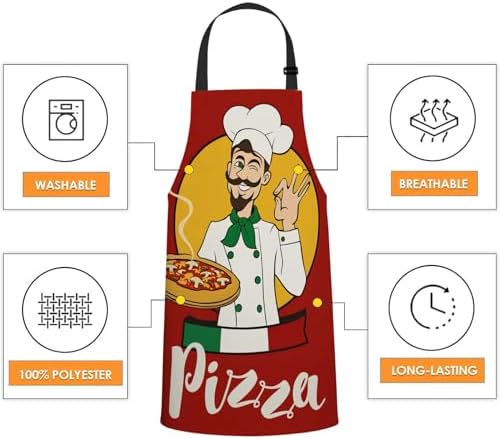 Cartoon Pizza Chef Apron for Women & Men, Adjustable Cooking Apron - Image 4