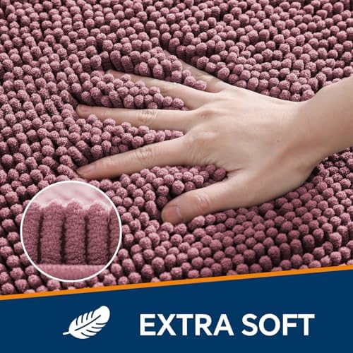 Chenille Bathroom Runner Rug 24"x60" Dusty Rose, Plush Bath Mat - Image 3