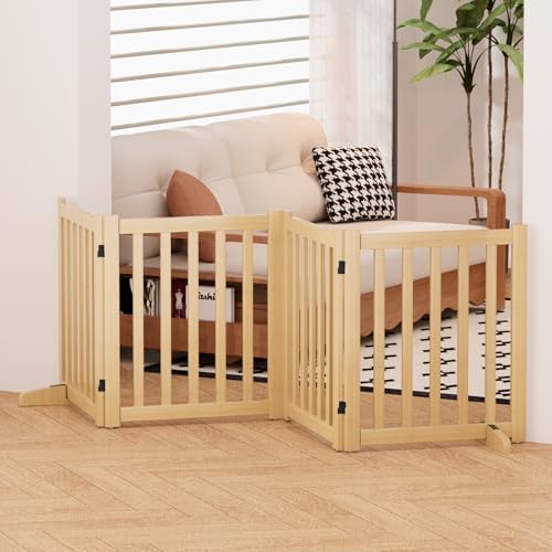 Wooden Freestanding Foldable Dog Gate, 24 Inch Height 4 Panel Pet Gate No Drill - Image 2