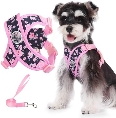 Patas Lague Dog Harness Medium Sized Dog Pet Vest Leash Set Floral Pink M by PatasLague
