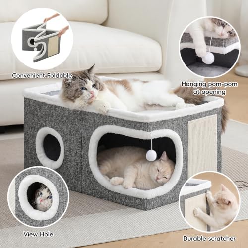 Extra Wide Cat Houses for Indoor Cats, Large Covered Cat Bed Cave - Image 5