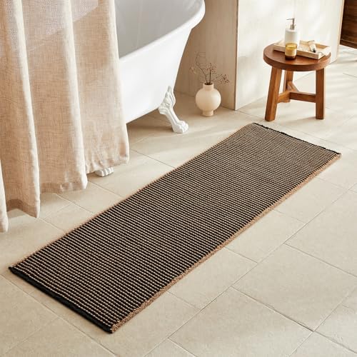 TYUU Waffle Runner Rug Bathroom, Long Boho Bath Mat, 72x24 Khaki & Black by TYUU