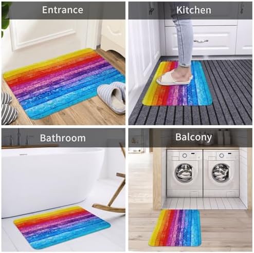 Painted Rainbow Bath Mat 24x16 Inch Non-Slip Soft Microfiber Bathroom Rugs - Image 7