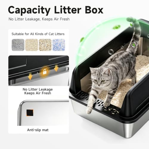 High-Sided Stainless Steel XL Cat Litter Box - Image 4