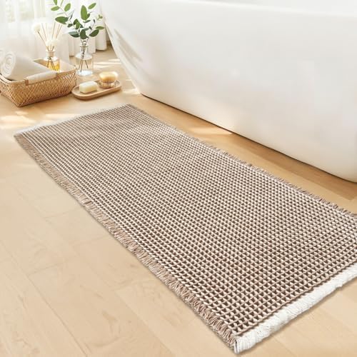 Waffle Bath Mat, Boho Bathroom Rugs Non Slip Washable by GRLYUH