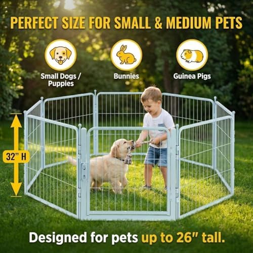 32 Inch Blue Dog Playpen, 8-Panel Metal Pet Exercise Pen - Image 2