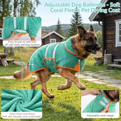 Dog Bathrobe, Super Absorbent for Small to Large Dogs, Lake Green 2XL - Image 4