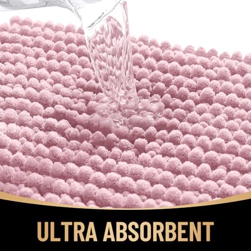 OLANLY Thick Chenille Toilet Rugs U-Shaped 24x20, Dusty Rose - Image 3