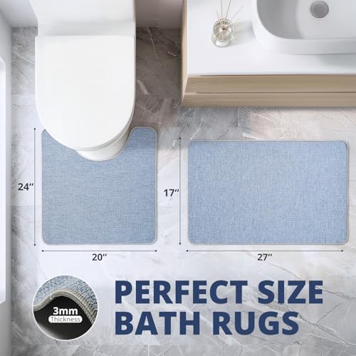 Bathroom Rugs Sets 2 Piece, Thin Bath Mat & U-Shaped Contour Toilet Rug - Image 2