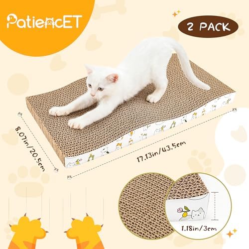 PatiencET Cat Scratch Pad 2 Pack, Waved Cardboard Cat Scratcher - Image 2