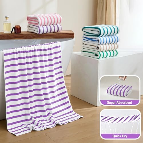 JML Microfiber Beach Towels, 6 Pack, Cabana Stripe Purple - Image 4