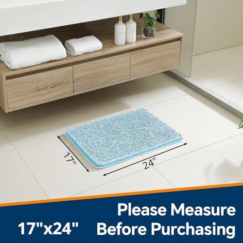 Chenille Bathroom Rug 17"x24" Baby Blue, Non-Slip Plush Bath Mat - Image 2