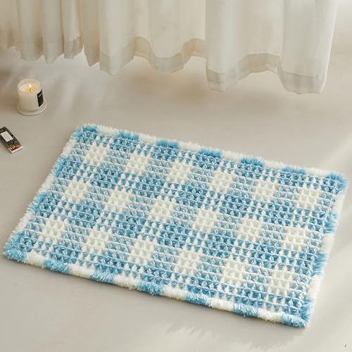 TYUU Waffle Bath Mat, Small Cute Bathroom Rug Non Slip, 24x16 Blue & White by TYUU