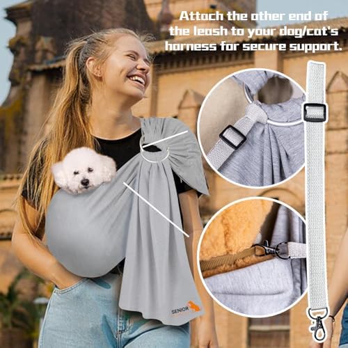 Dog Sling Carrier for Small Dogs, Adjustable Cat Sling Carrier, Light Gray - Image 4