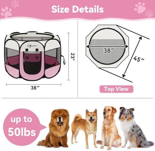 Sieidihit Dog Cat Pet Playpen Puppy Crate Cage Indoor Outdoor, Large Pink - Image 3