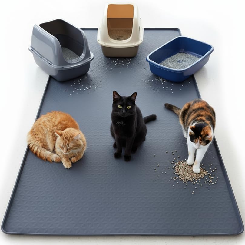 Cat Litter Mat 51" x 25.6" XL Silicone Litter Box Mat, Waterproof Non-Slip by KMIYIVI