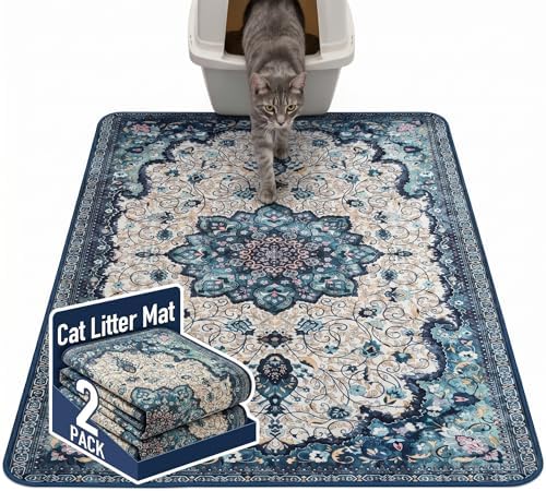 Hompet Cat Litter Mat 2 Pack, 48x60 Large Machine Washable Trapping Mats by Hompet