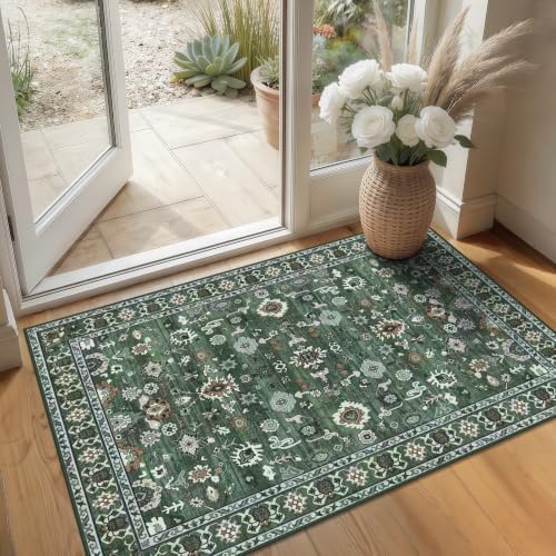 Small Area Rugs 2x3 for Entry Bathroom Kitchen Bedroom Carpet 2x3 Green by NYZEL