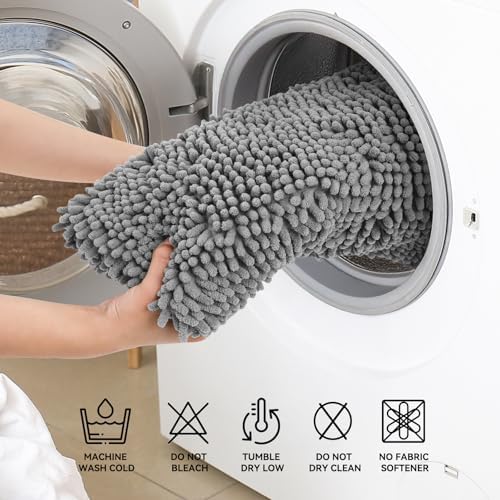 Bcoimo Bath Rug Mat, 44x24 Chenille Non Slip Gray Long Bathroom Runner Rugs - Image 6