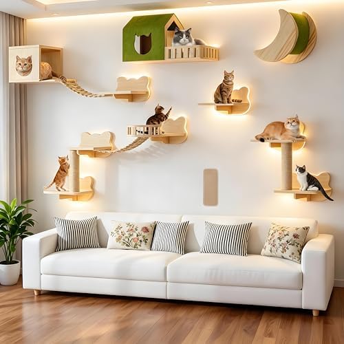 16 in 1 Solid Wood Cat Wall Shelves by Unknown