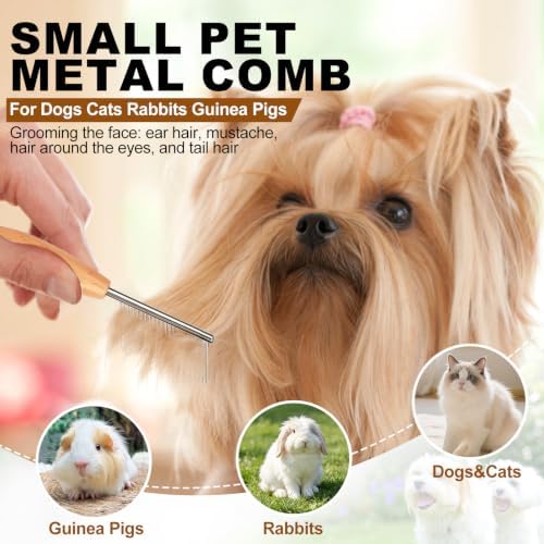 HOP Small Dog Comb with Wooden Handle Metal Dog Eye Comb 4.17in/10.6cm - Image 2