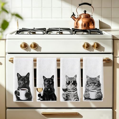 4 Pcs Funny Cat Kitchen Towels 24x14 Inch, Funny Reusable Dish Towels - Image 5