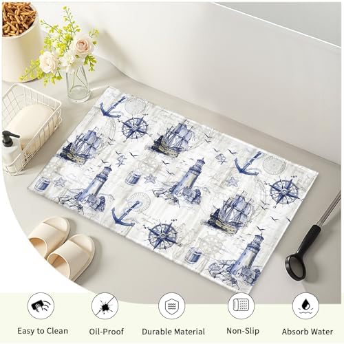 Giwawa Nautical Anchor Bath Rug Sailboat Lighthouse Soft Doormat Non Slip - Image 4