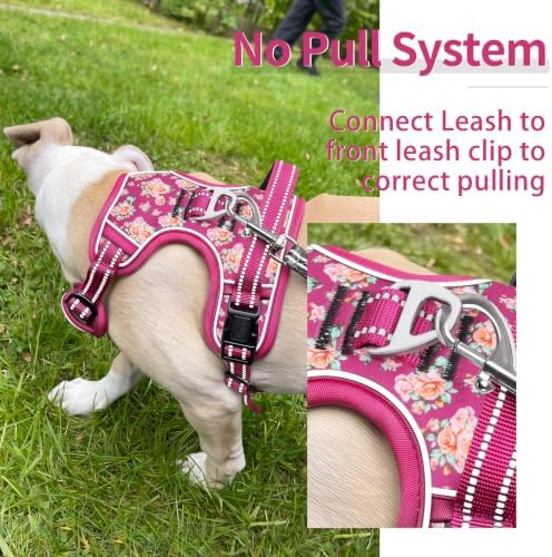 HEELE Large Dog Harness, Reflective, No Pull No Choke, Flower Rose - Image 4