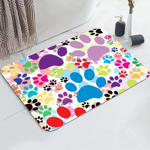 YISUMEI Colorful Dog Paw Print Bathroom Mat, Non-Slip Super Absorption Bath by Unknown