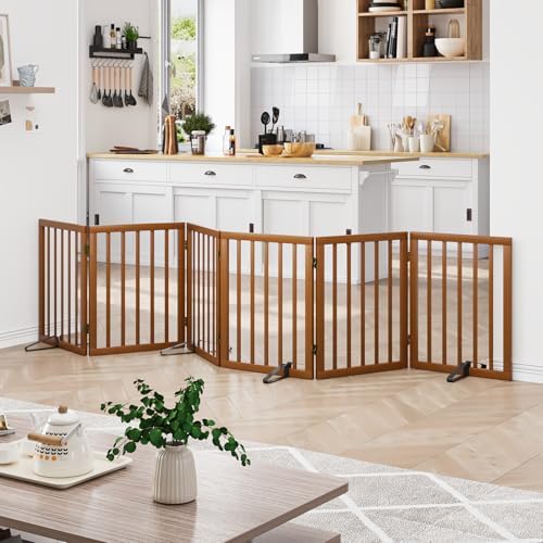 Freestanding Pet Gate Foldable Dog Gate Walnut Bamboo Dog Gates - Image 2
