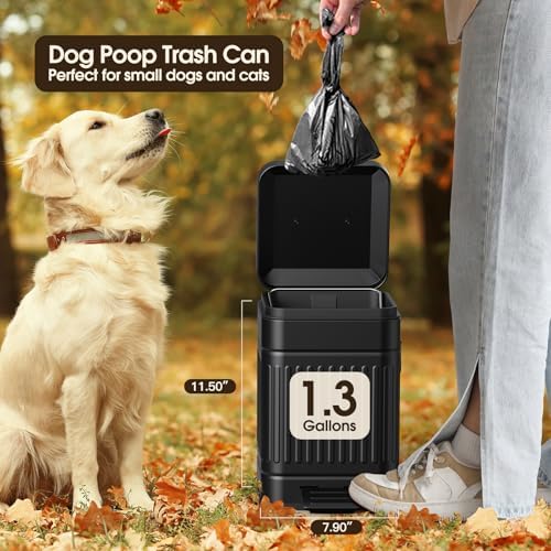 CEROELDA Small Trash Can with Lid-1.3 Gal-Dog Poop Trash Can Outside-Black - Image 4