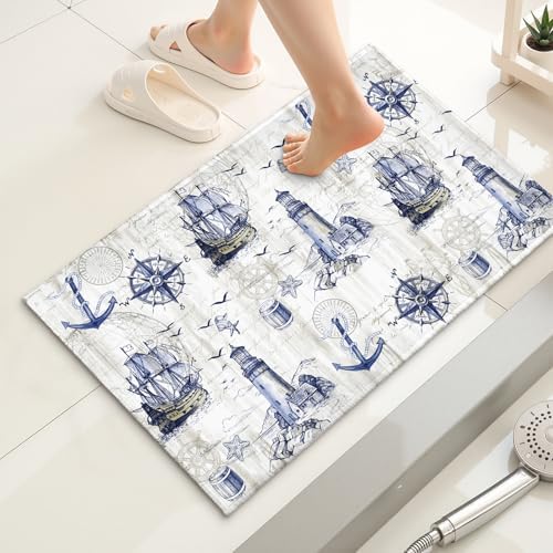 Giwawa Nautical Anchor Bath Rug Sailboat Lighthouse Soft Doormat Non Slip - Image 2