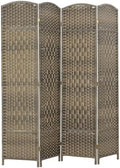 HOMCOM 4 Panel Room Divider 6 Ft Privacy Screen Hand-Woven Dark Rustic Oak by HOMCOM