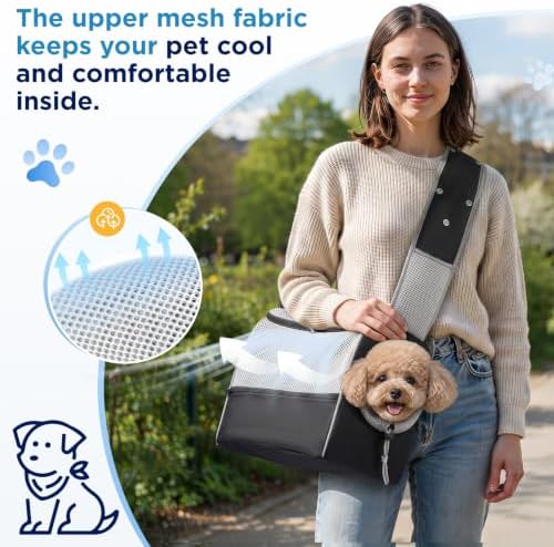 BONTHEE Dog Sling Carrier for Small Dogs 6-10 lbs Adjustable Shoulder-Black - Image 4