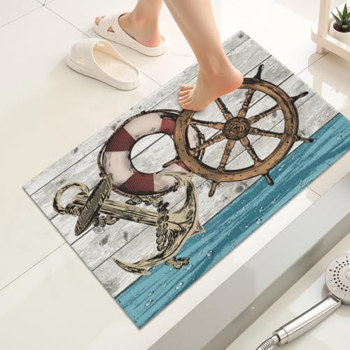 Giwawa Nautical Anchor Bath Rug Coastal Boat Bathtub Mat Extra Absorbent - Image 2