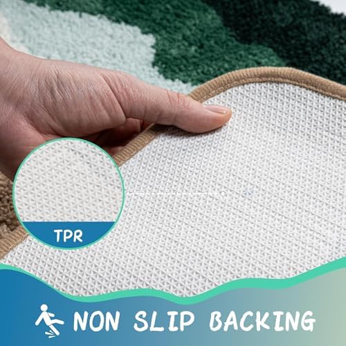 Green Coastal Bathroom Rugs Microfiber Soft Fluffy Cute Bath Mats - Image 4