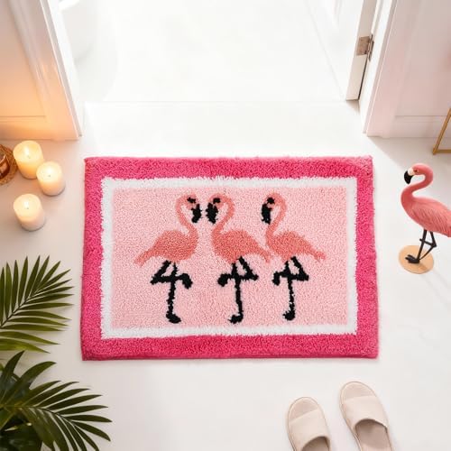 Boao Flamingo Bath Mat Non Slip 24 x16 Inch Pink Tufted Bathroom - Image 6