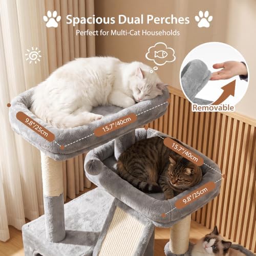 Heybly Compact Cat Tree with Big Scratcher, Stable Cat Tower HCT206SW - Image 2