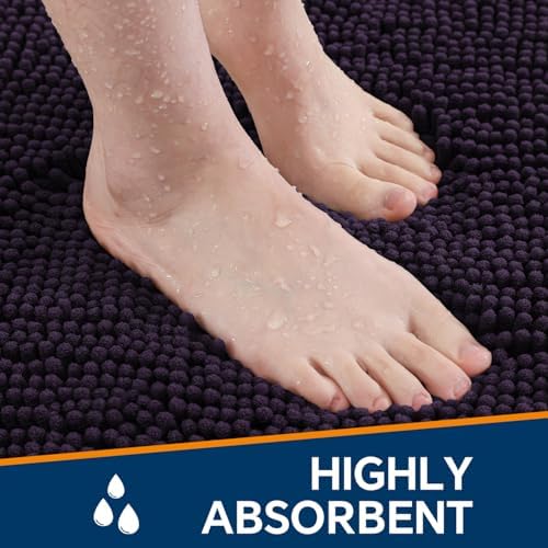 Chenille Bathroom Rug 26"x44" Purple, Non-Slip Plush Bath Mat - Image 4